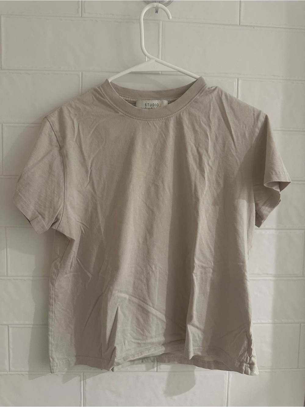 Studio Nicholson Women’s T Shirt Midweight Jersey Dove Size UK 8 Crop Boxy Fit